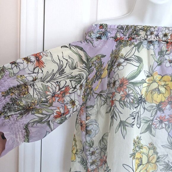 Italian crop floral blouse smoked neckline and puff baloon sleeve Medium @F1 - Picture 3 of 8
